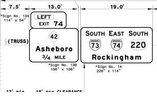 Image of plans for Upgraded Signage for I-73/I-74 Exit 74 in Asheboro