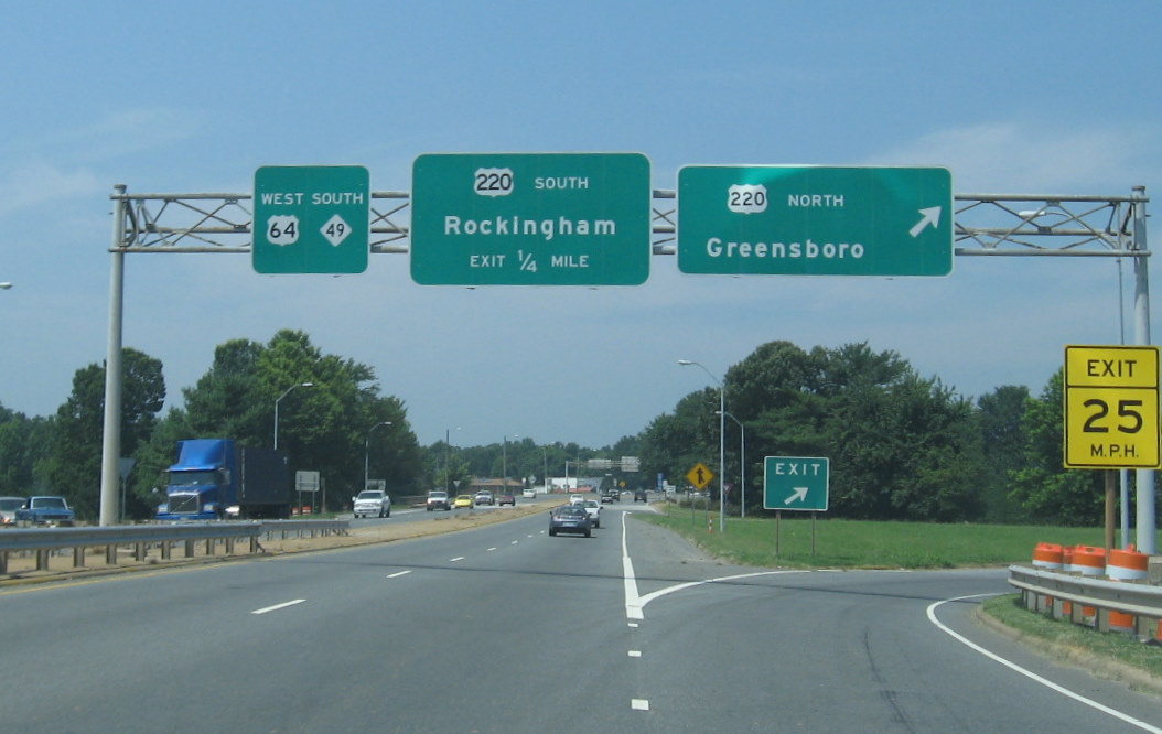 Photo of signage at interchange of US 64/NS 49 with US 220 (Future I-73/
I-74) in Asheboro