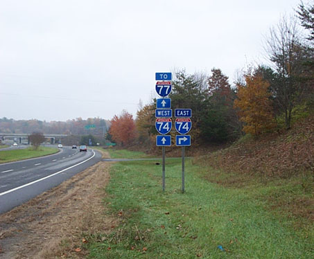 Photo of completed sign assembly at Exit 6, NC 89, Nov. 2002