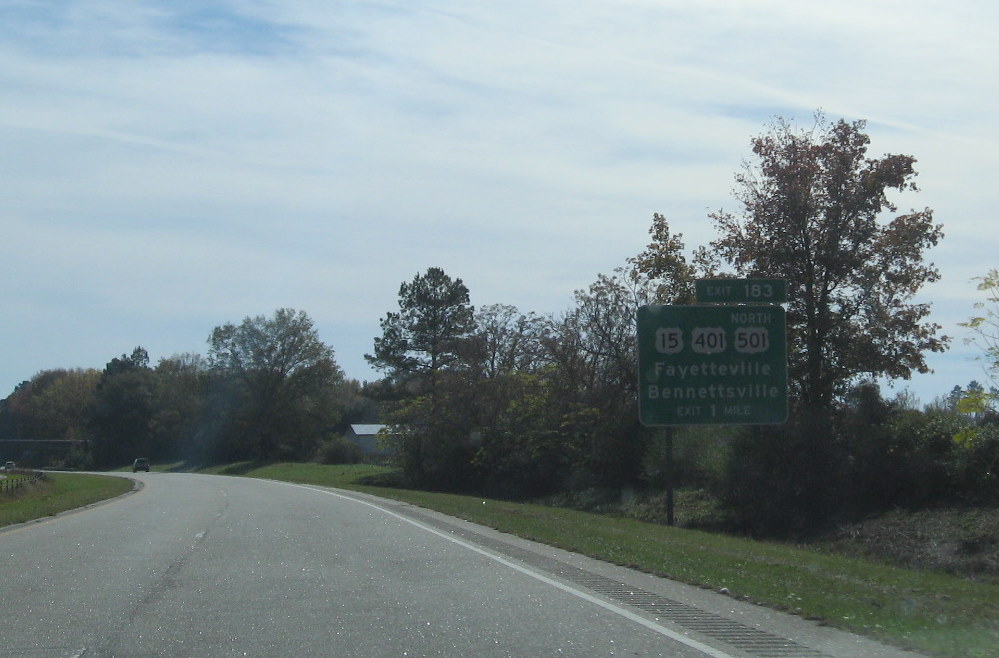Photo of US 15/401/501 exit sign with previous wrong exit number, Nov. 2009