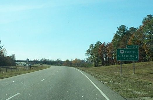 Photo of exit signage for US 74 Business on Laurinburg Bypass with 
wrong exit number, Dec. 2008