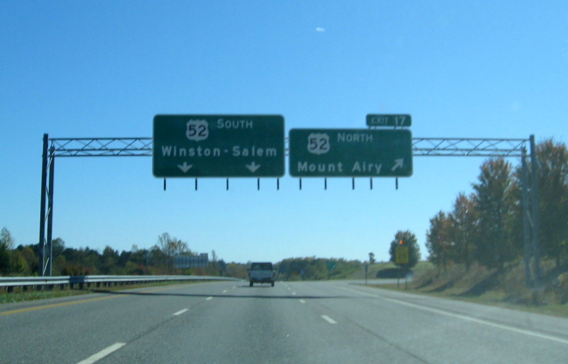 Photo of new US 52 Exit Sign Assembly on I-74 East, Oct. 2010