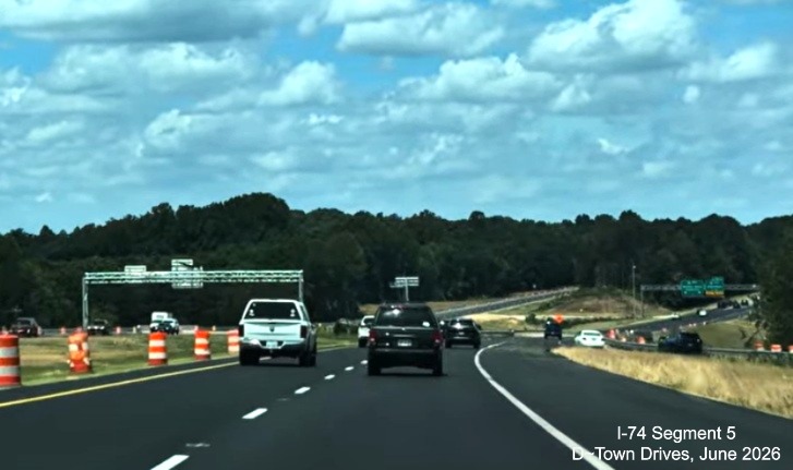 Image of traffic on future NC 192 West approaching the Ridgewood Road exit on-ramp
with newly completed lanes, D~Town Drives, June 2026