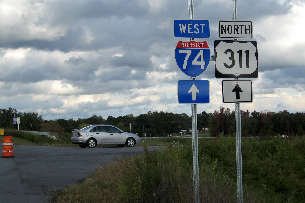 Photo of I-74/US 311 signage at future on-ramp to East I-74 on Cedar Square 
Rd in Oct. 2011