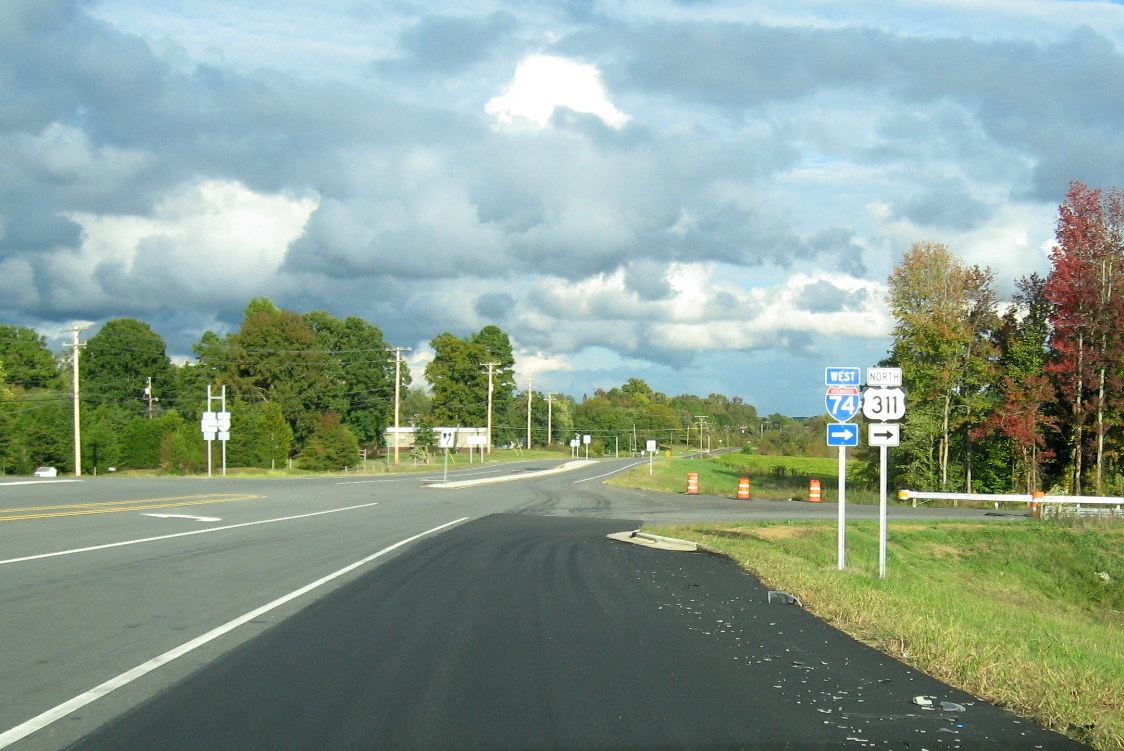 Photo of I-74/US 311 signage at on-ramp to West I-74 on Cedar Square Road
in Oct. 2011