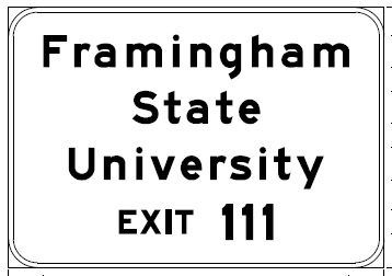 Plan for new auxiliary sign for Framingham State College before MA 9 Exit on I-90/Mass Pike, from MassDOT