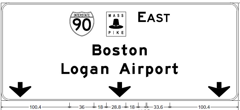 Plan for new pull through sign on Mass Pike East in Boston, from MassDOT