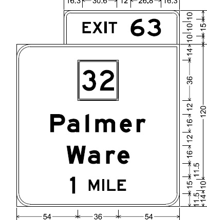 Plan for 1 Mile advance exit sign on I-90/Mass Pike in Palmer, from MassDOT