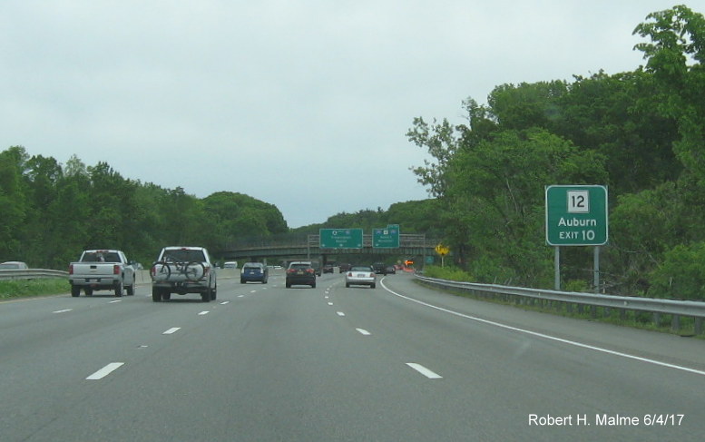 Image of MA 12 auxiliary sign before I-290/I-395/MA 12 exit on I-90/Mass Pike East in Auburn