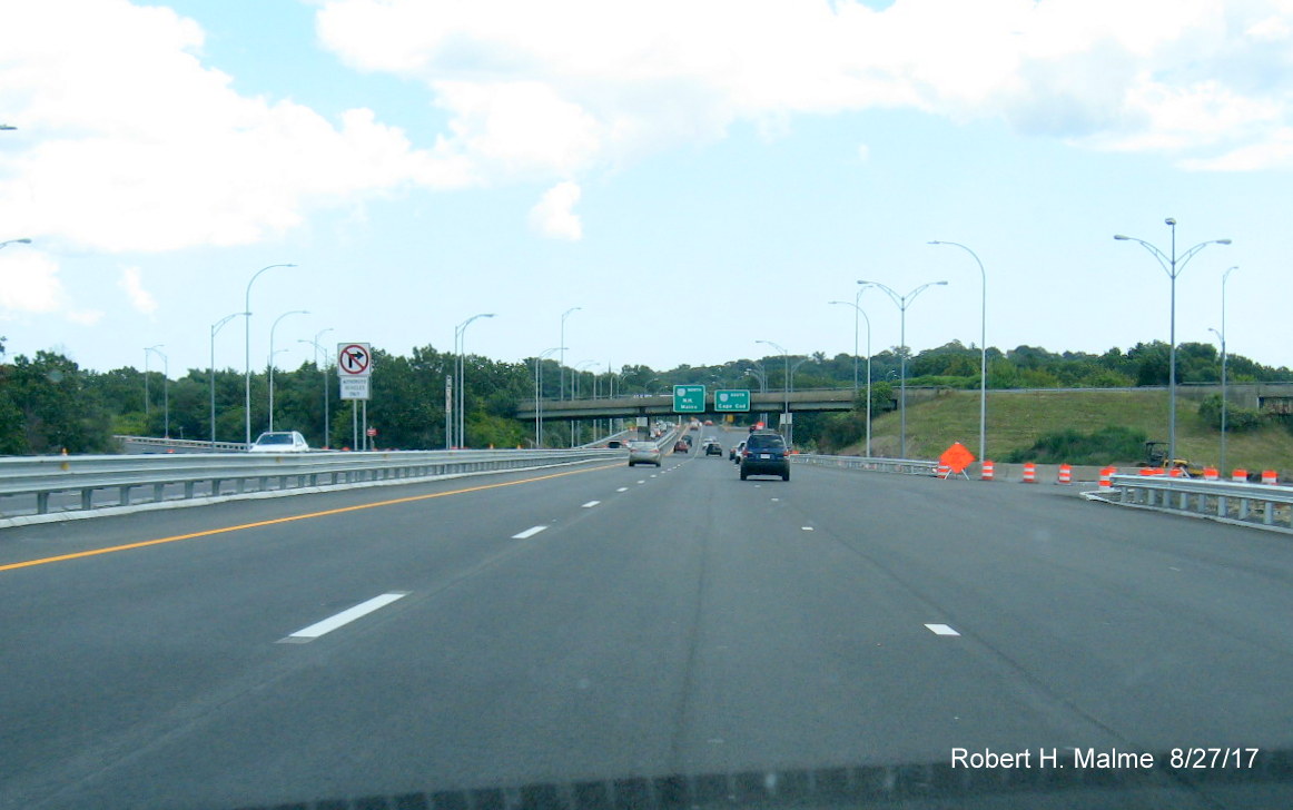 Image taken of newly paved ramp to I-95 from I-90/Mass Pike at site of former toll plaza in Weston