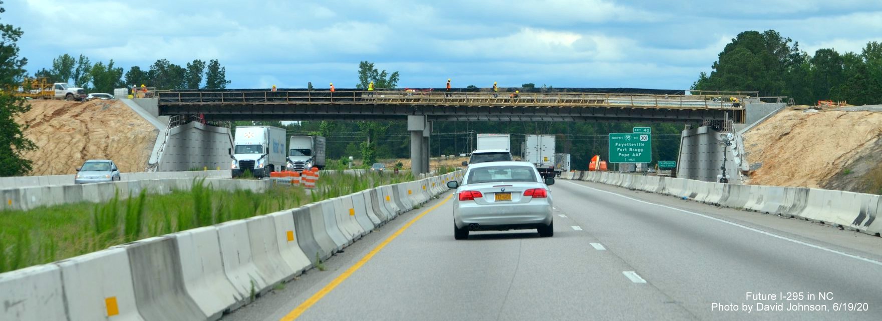 Image of future I-295 exit ramp bridge from I-95 North near Hope Mills, by David Johnson June 2020