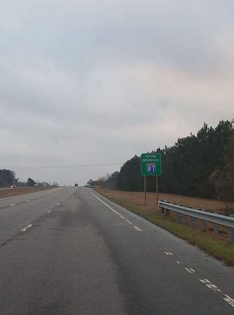 Image of newly placed Future I-87 sign on US 64 west near Williamston, from Adam Prince