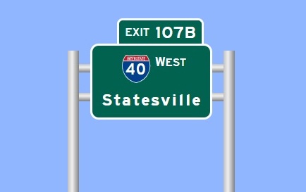 Sign Maker image of I-40 overhead exit sign at end of I-285 North in Winston-Salem