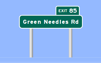 Sign Maker image of Green Needles Road exit sign on I-285 South in Lexington