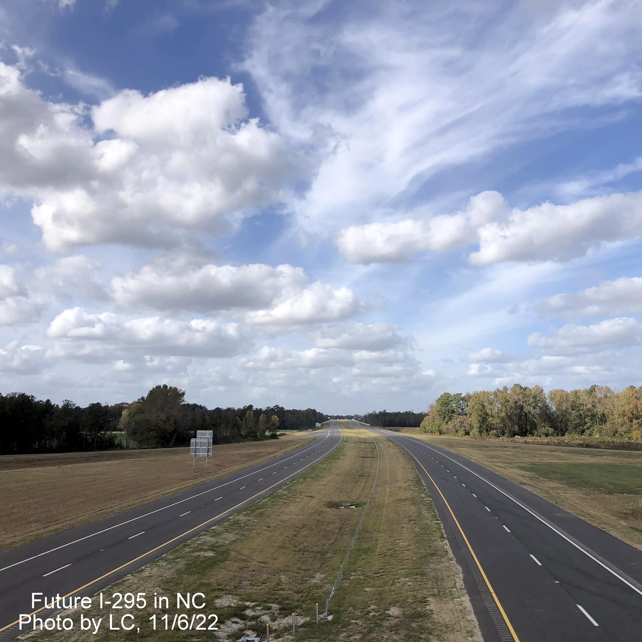 Image of view looking north from Parkton Road bridge over soon to be opened section of 
                                                 Fayetteville Outer Loop to Black Bridge Road, by LC, November 2022