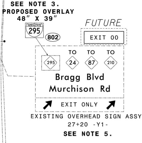 Image of plan of signage on the All American Freeway for the Fayetteville Loop, from NCDOT