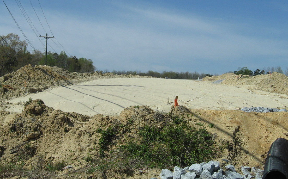 Photo of grading around NC 62 bridge in April 2009 showing the realignment of 
a nearby road