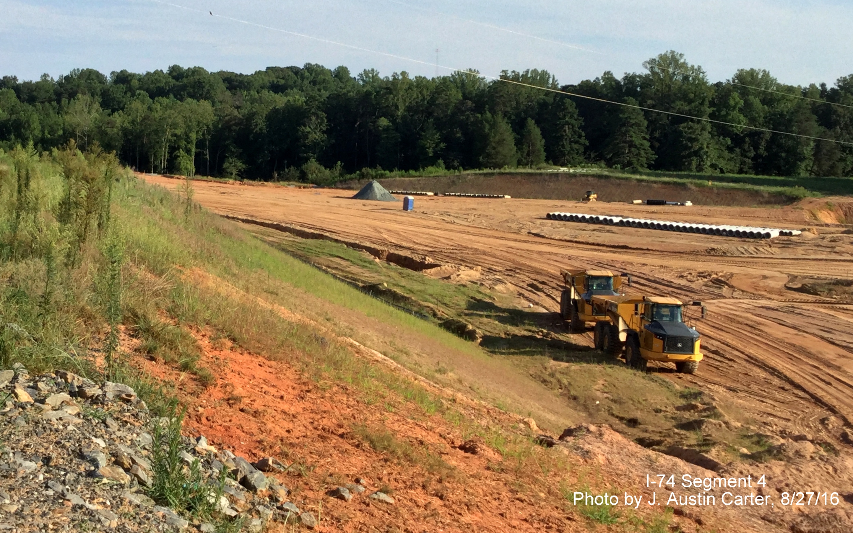 Image of clearing and grading being done along future path of Winston-Salem Northern Beltway/I-74, by J. Austin Carter