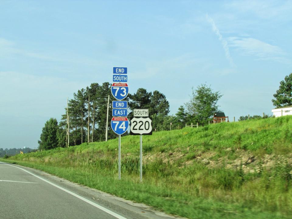 Image of End I-73/I-74 Signs in Richmond County, from Chris Curley