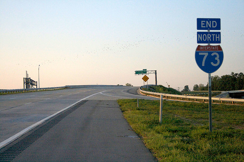 Photo of End North I-73 sign beyond Exit 103 on Greensboro Loop, Courtesy of
Evan Semones