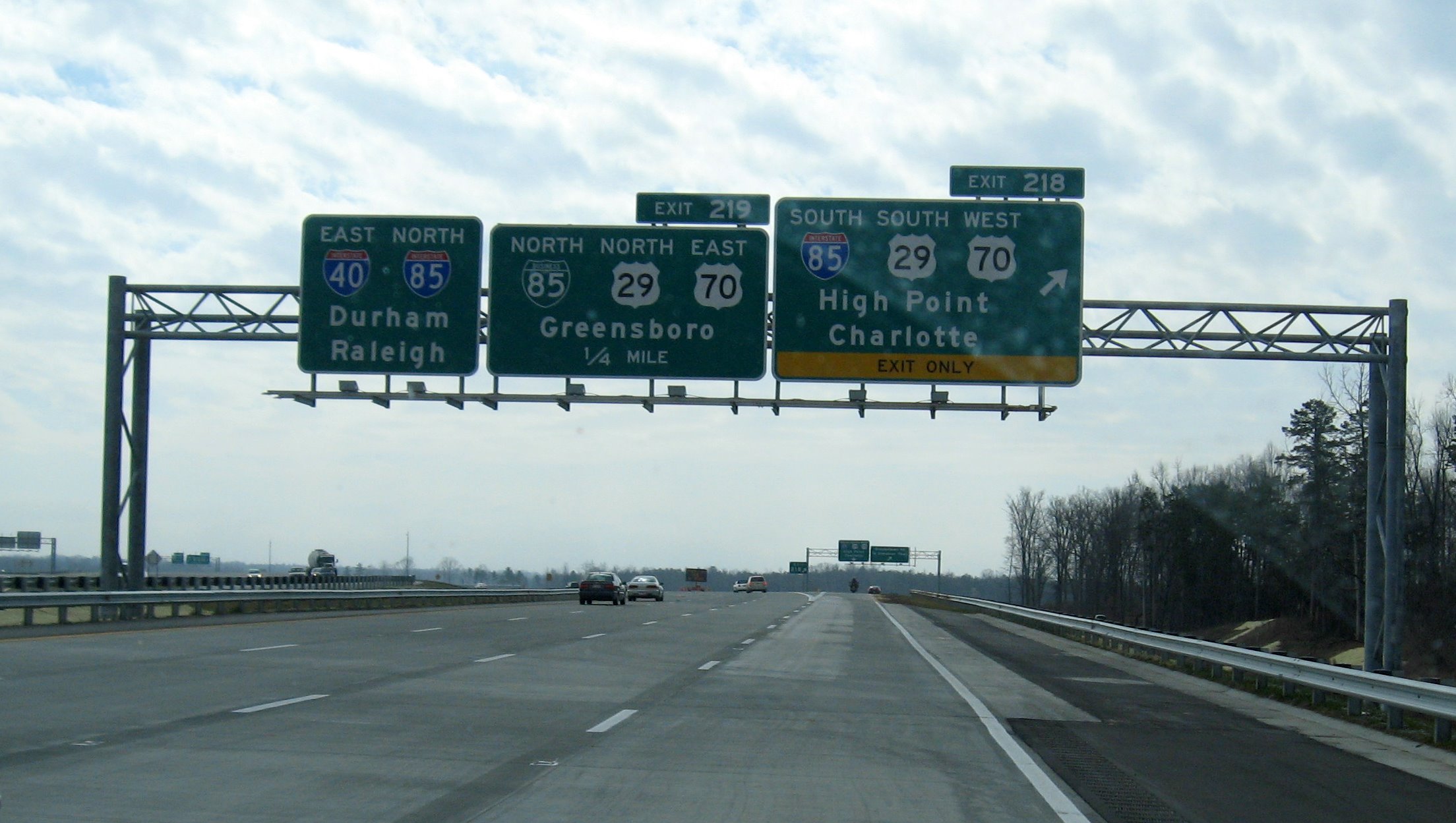 Photo of exit signage approaching Business 85 South exit on I-73 Greensboro Loop
in June 2009