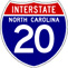 Image of NC Interstate 20 shield, from Shields Up!