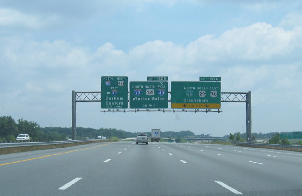 Photo of revised sign for I-73 Segment of Greensboro Loop on i-85 North 
in June 2009