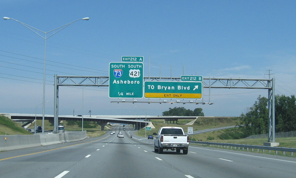 Exit signage for I-73/I-840 portion of Greensboro Loop on I-40 West in Sept.
2009