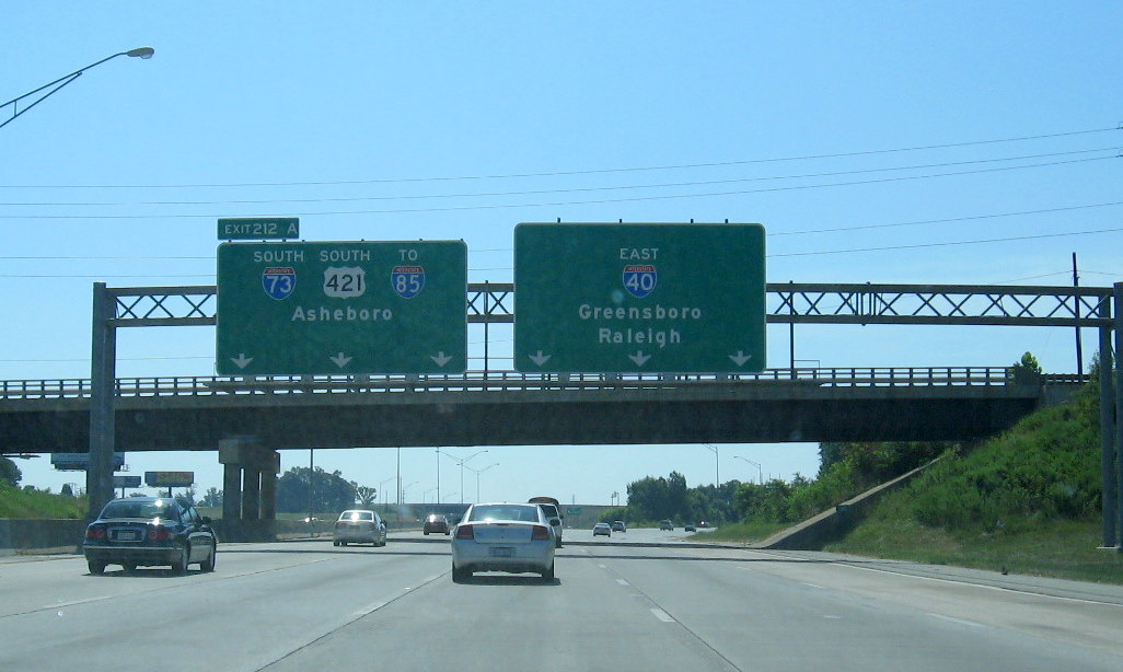 Photo of exit signage for Exit 211 on I-40 East in Greensboro, Sept 2009
