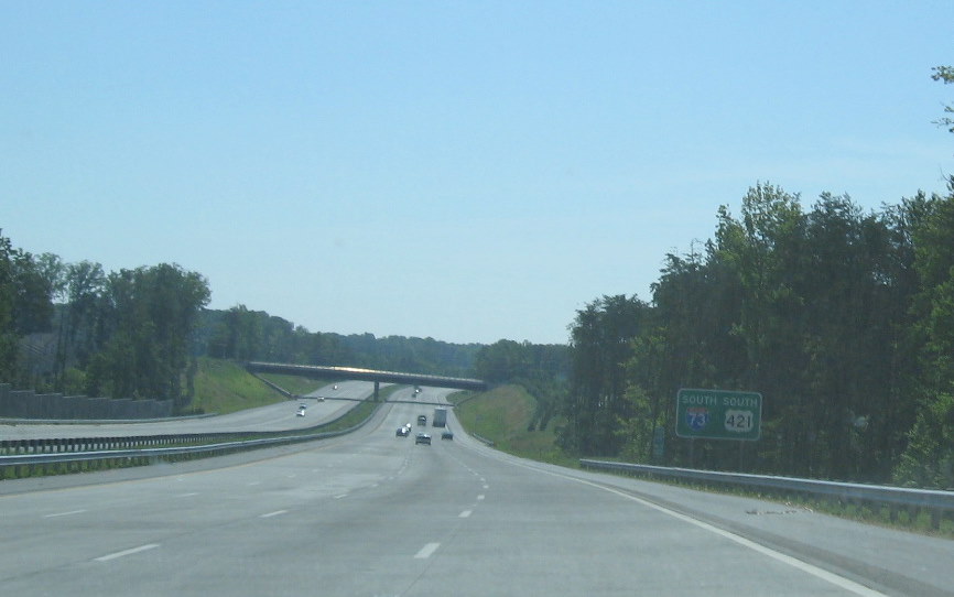 Photo or revised I-73/US 421 Greensboro Loop reassurance marker sign in 
July 2009