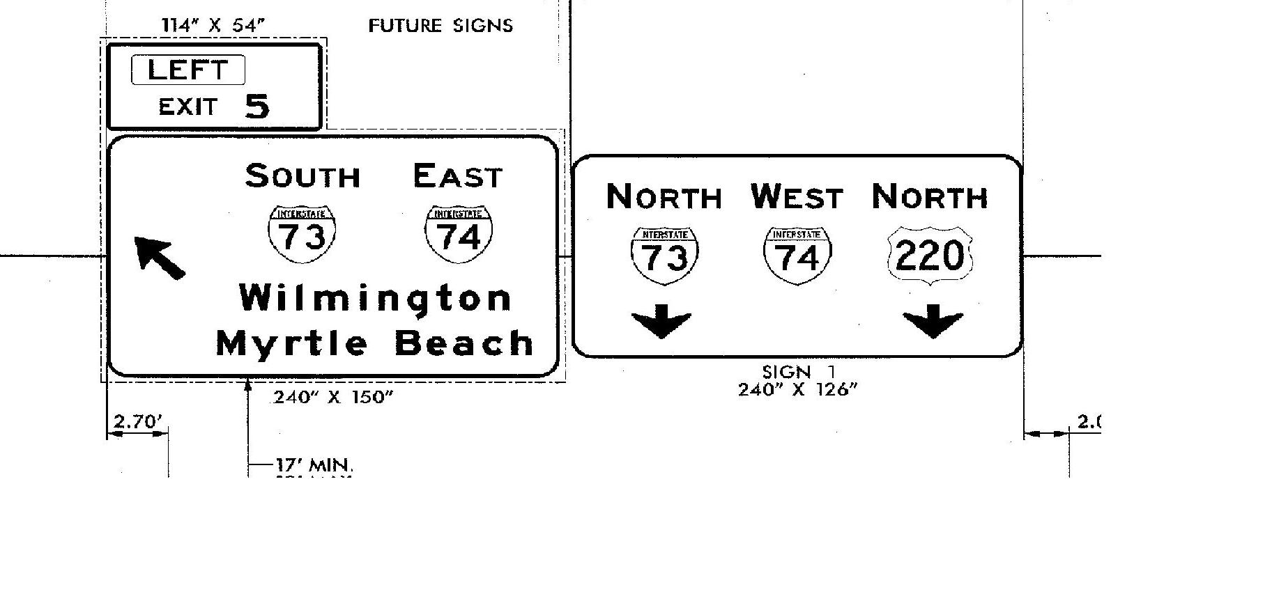 Excerpt of sign plans for US 220 interchange with future Rockingham Bypass, from NCDOT