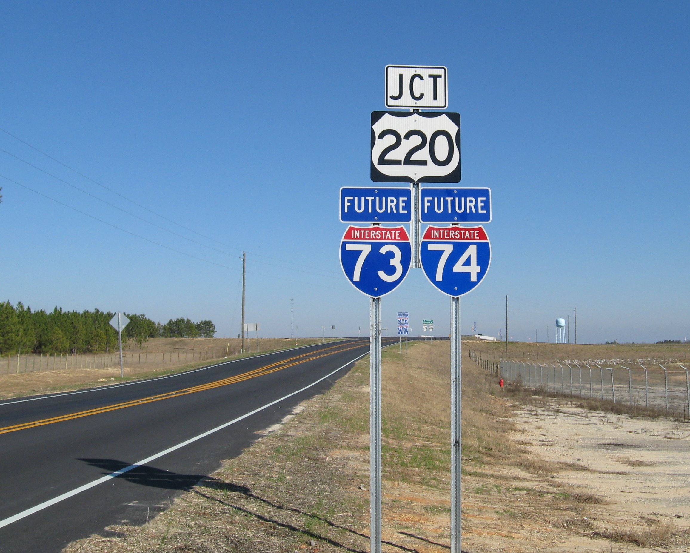 Photo of Future I-73/I-74 and US 220 Sign Assembly at NC 73 Interchange, 
Jan. 2008