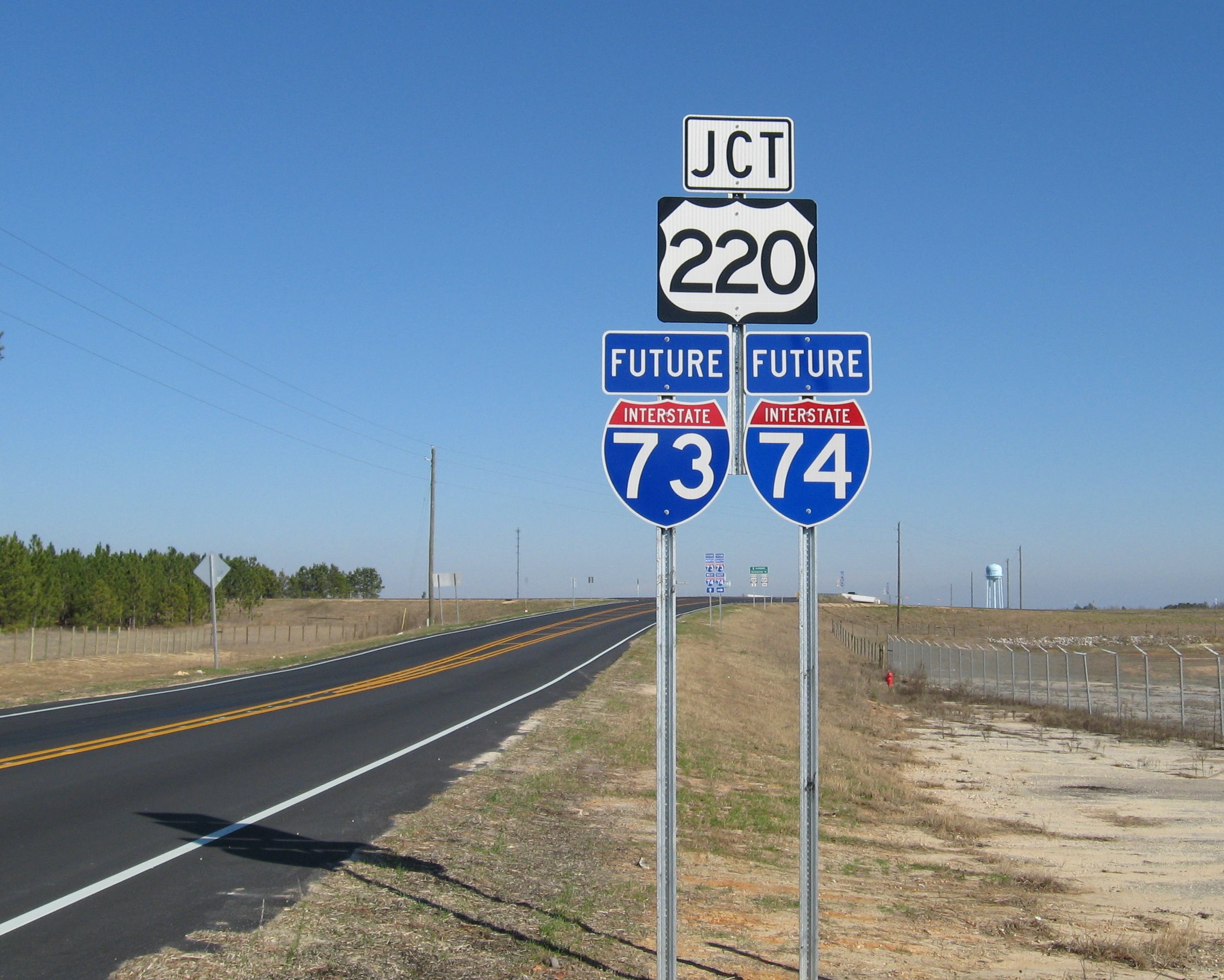 Photo of Future I-73/I-74 and US 220 Sign Assembly at NC 73 Interchange, 
Jan. 2008