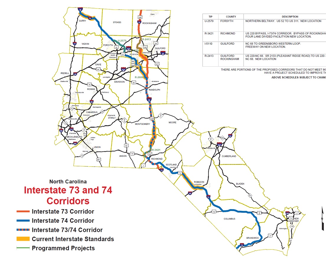 Map of I-73/74 by NCDOT in 2015