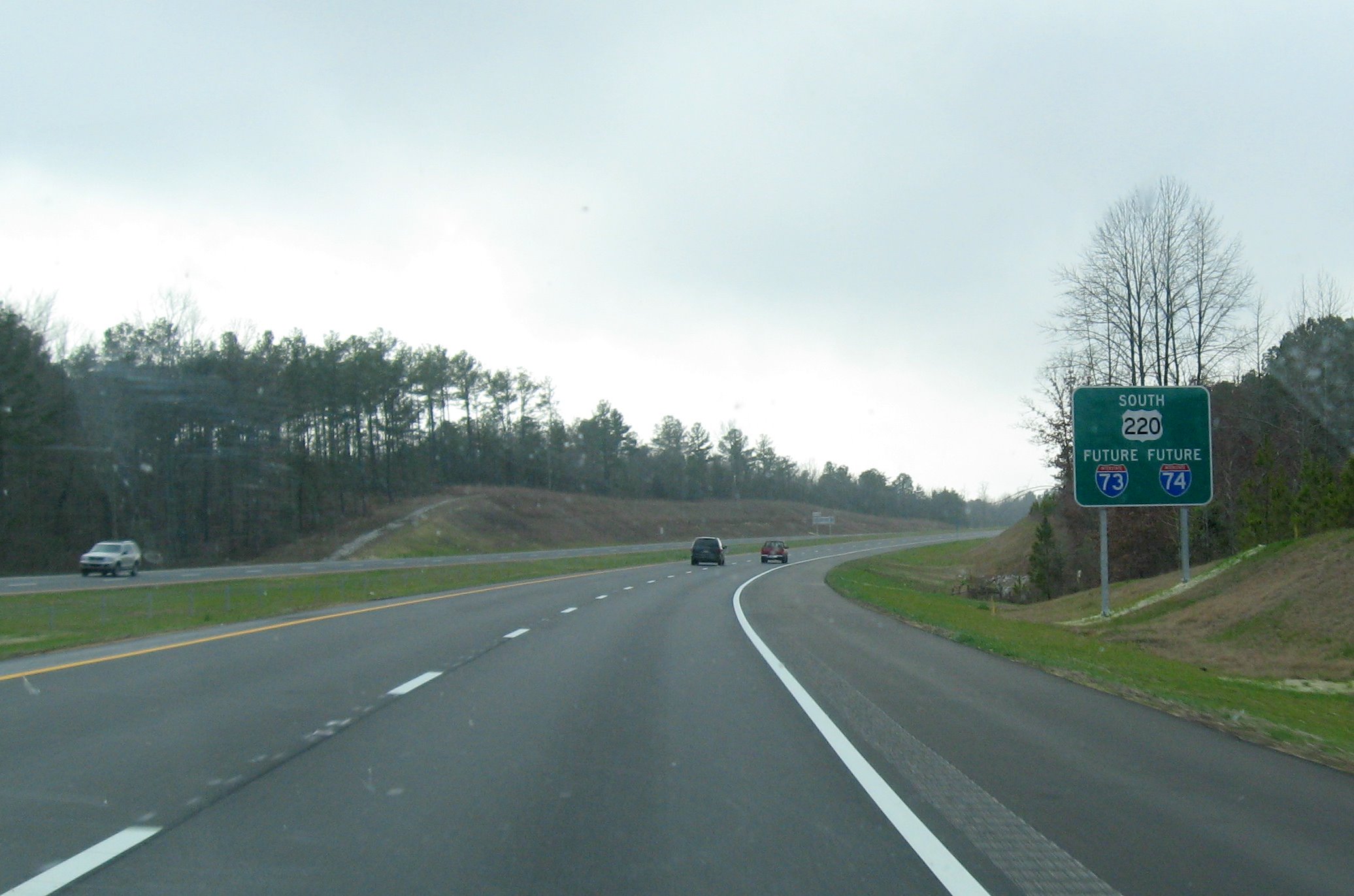 Photo of route sign for along Future I-73/I-74 heading southbound, Feb. 
2008