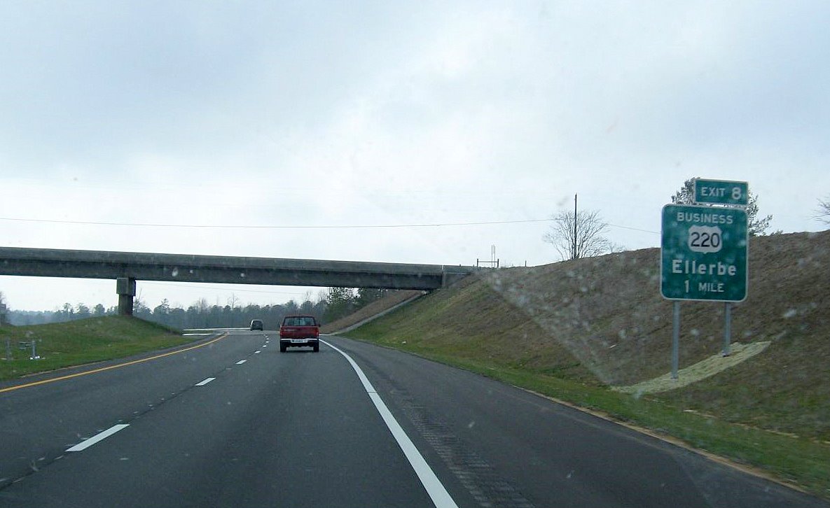 Photo of sign for the last exit on the US 220 Bypass (Future I-73/
I-74) heading south, Business 220 Ellerbe, Feb. 2008