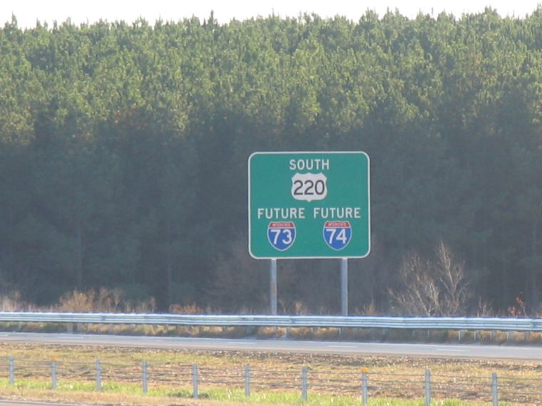 Photo of Future I-73/74 US 220 signage put up
along the freeway in September 2007, Courtesy of Adam Prince