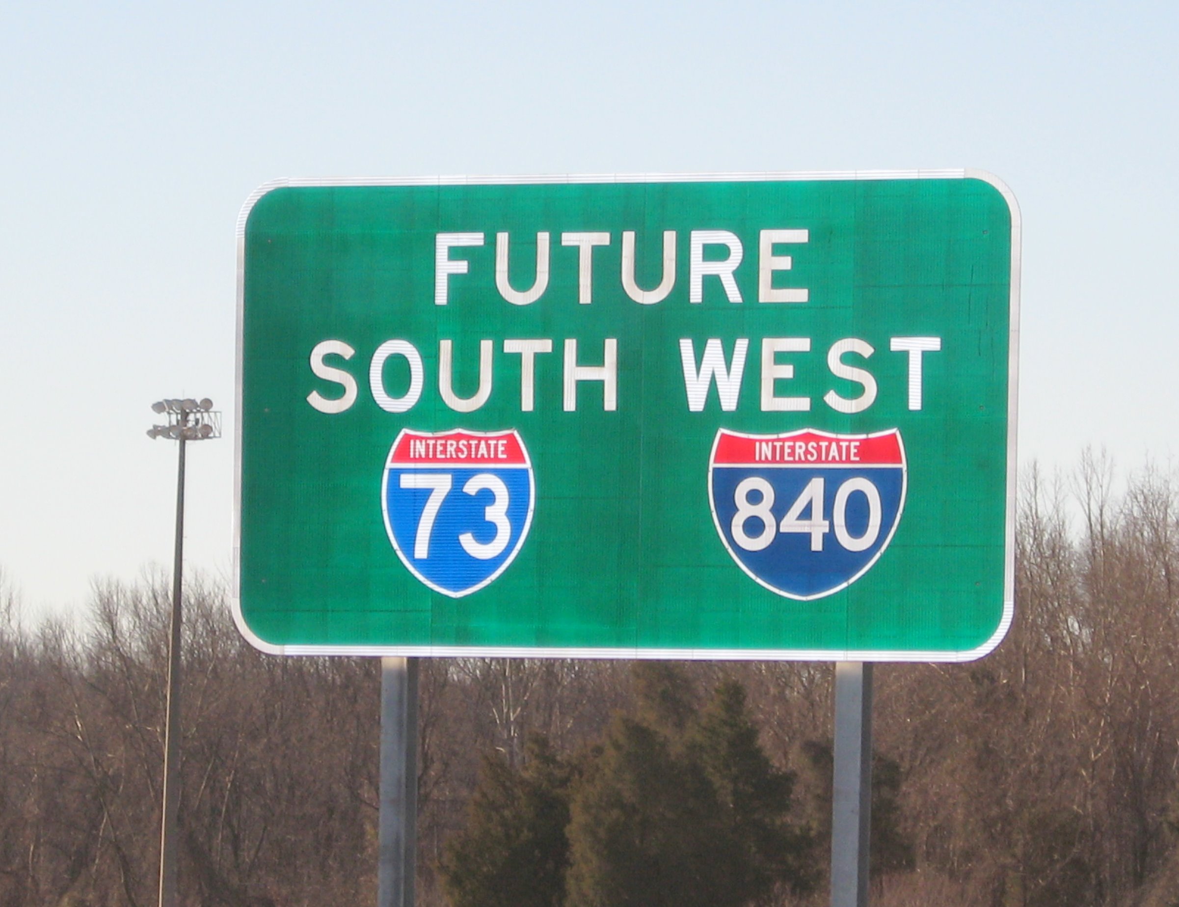 Photo of Future I-73/I-840 sign along Greensboro Urban Loop in Dec. 2007