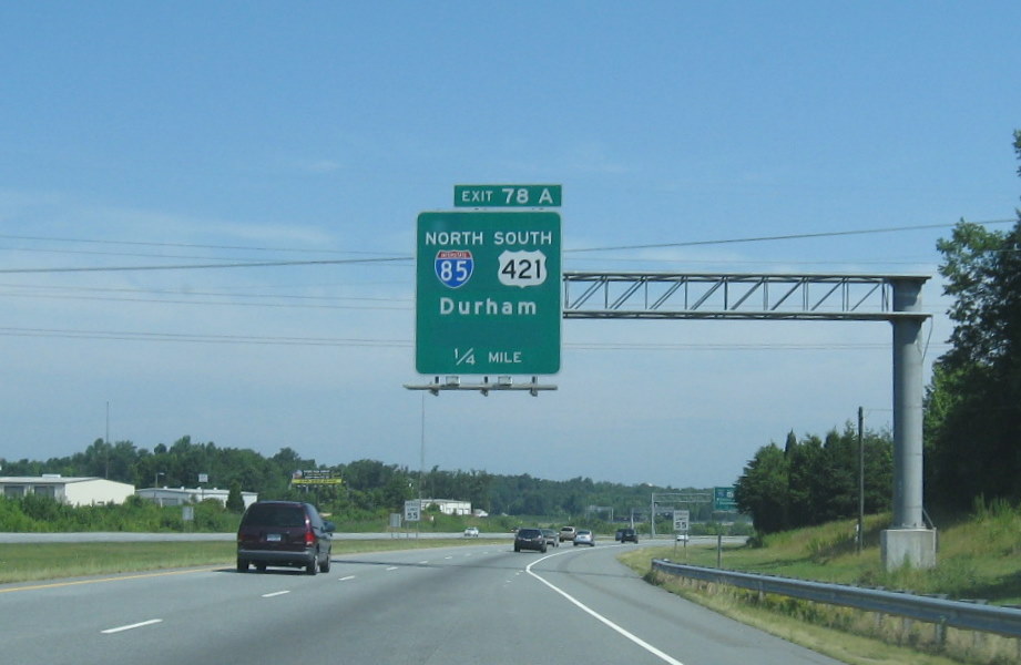 Photo of overhead signs on US 220 (Future I-73) North
near Greensboro, August 2008