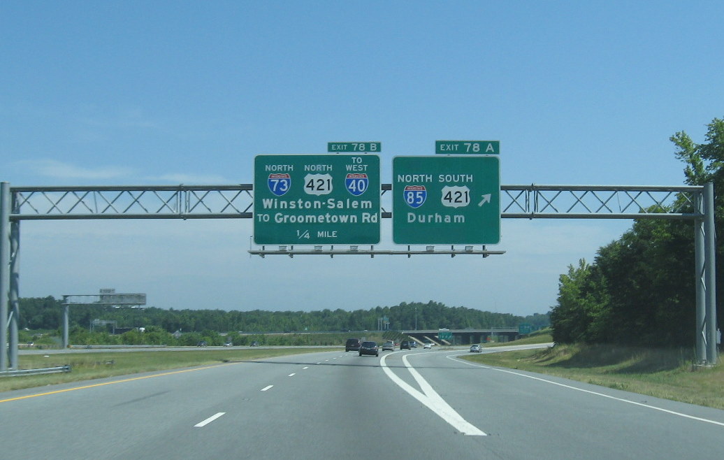 Photo of I-73/I-85 Interchange Signs along US 220 North
in Greensboro, March 2008
