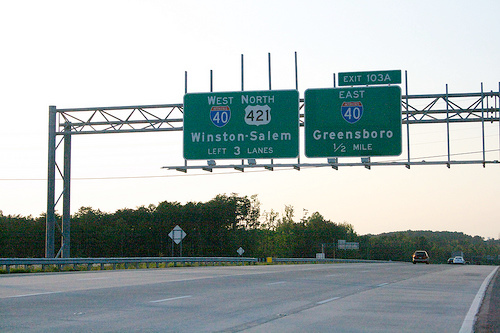 Photo of 1/4 mile exit signage at I-40 Exit on I-73 Greensboro Loop, 
courtesy of Evan Semones