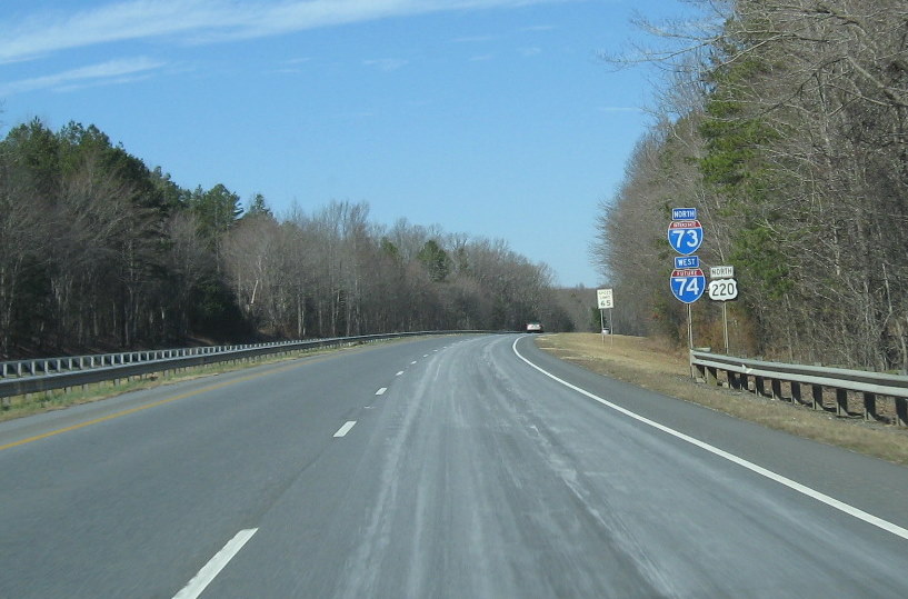 Image of I-73/Future I-74 sign assembly on US 220 North in Asheboro