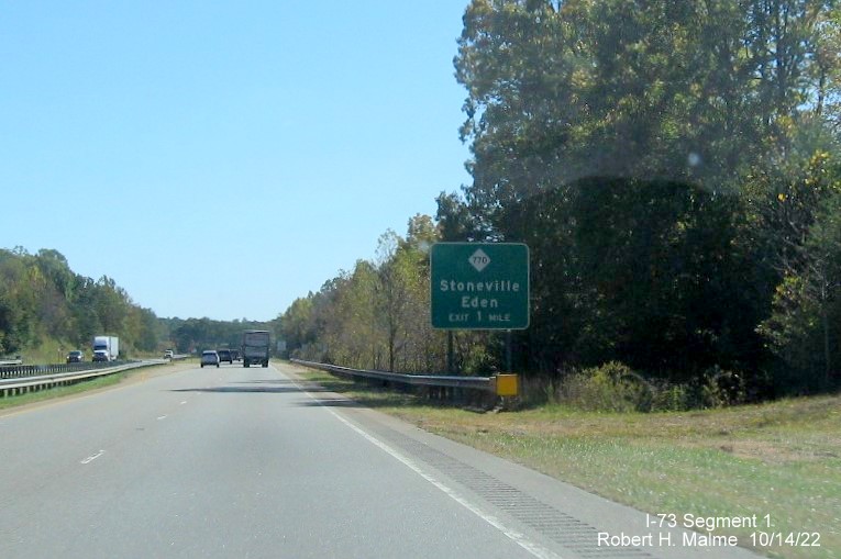 Image of Future I-73 exit sign for NC 770 on US 220 South in Rockingham County, 
        October 2022