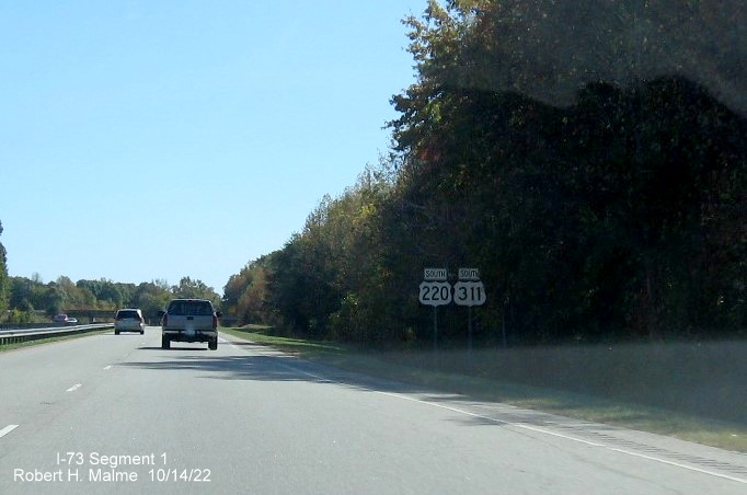 Image of South US 220 and South US 311 reassurance markers in Madison, Rockingham County, 
        October 2022