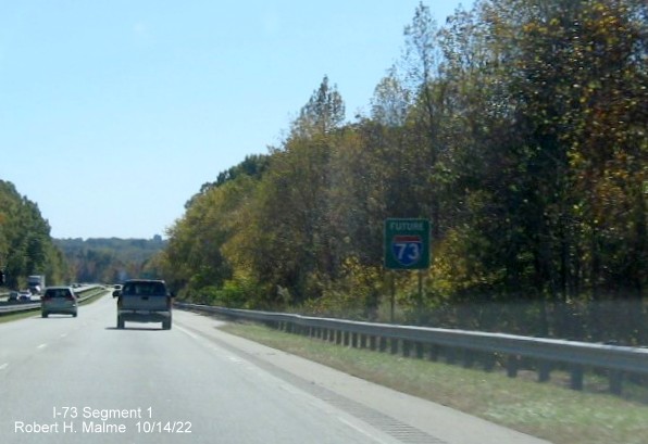 Image of second Future I-73 sign along US 220 South in Madison, Rockingham County, 
        October 2022