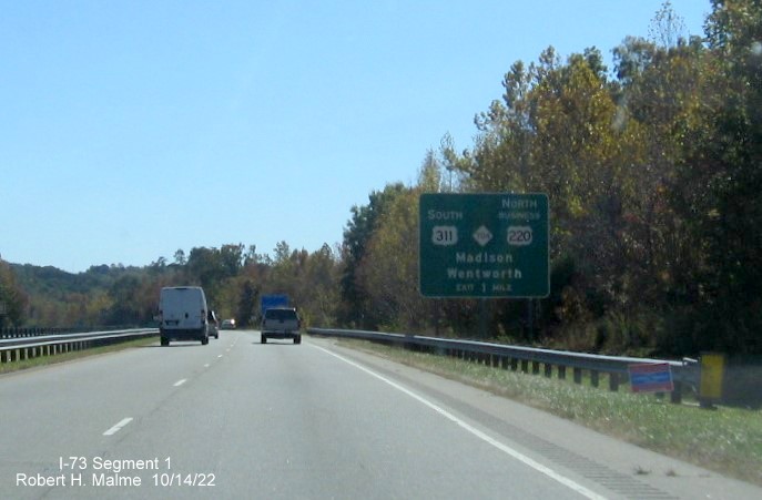 Image of advance sign for next US 311 exit along US 220 South in Madison, Rockingham County, 
        October 2022