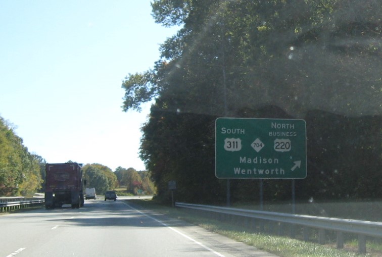 Image of ramp sign for US 311 South exit along US 220 South in Madison, Rockingham County, 
        October 2022