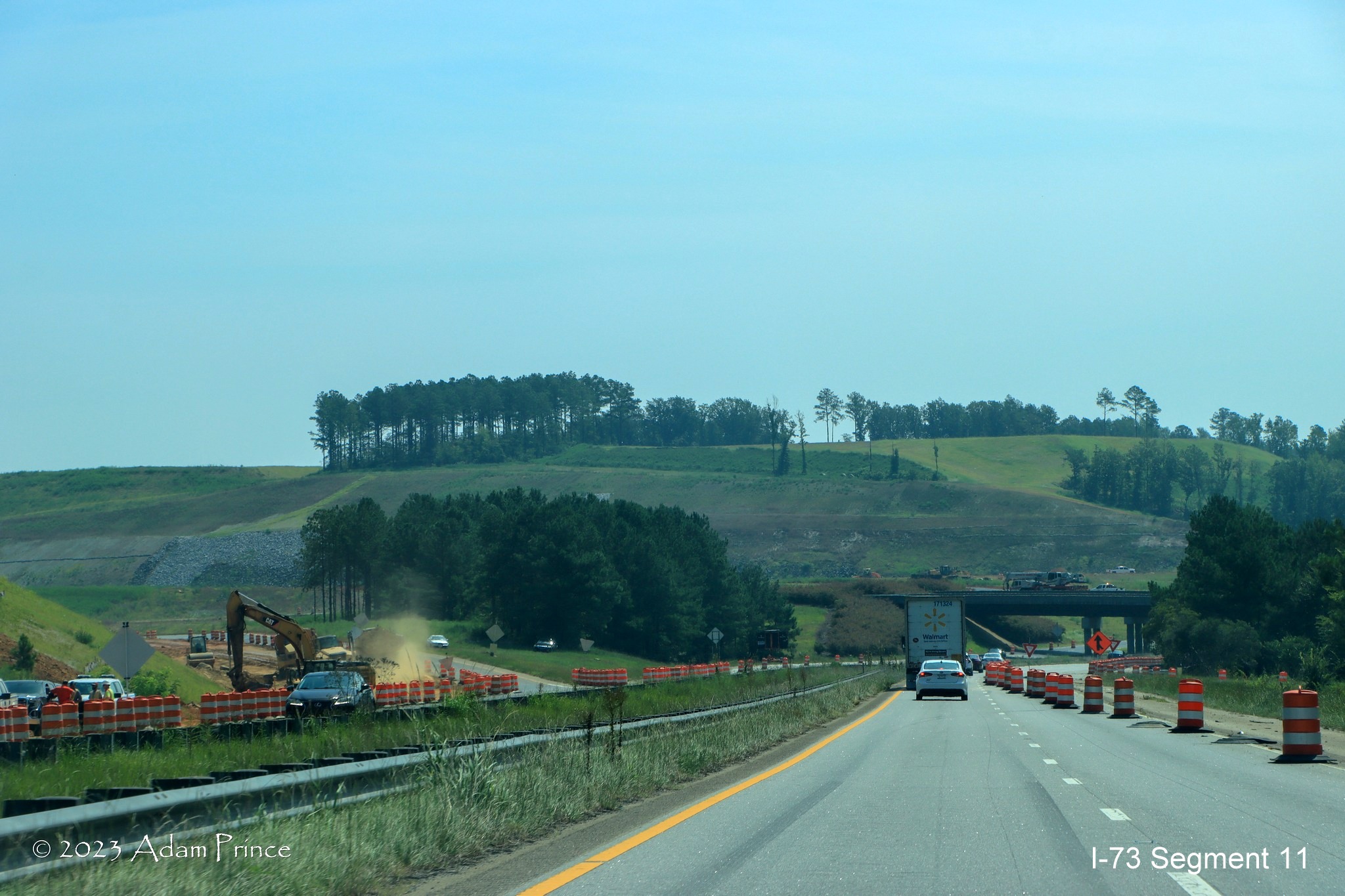 Image of approaching the I-73/I-74 Rockingham Bypass construction area on US 74 East, Adam Prince 
        July 2023