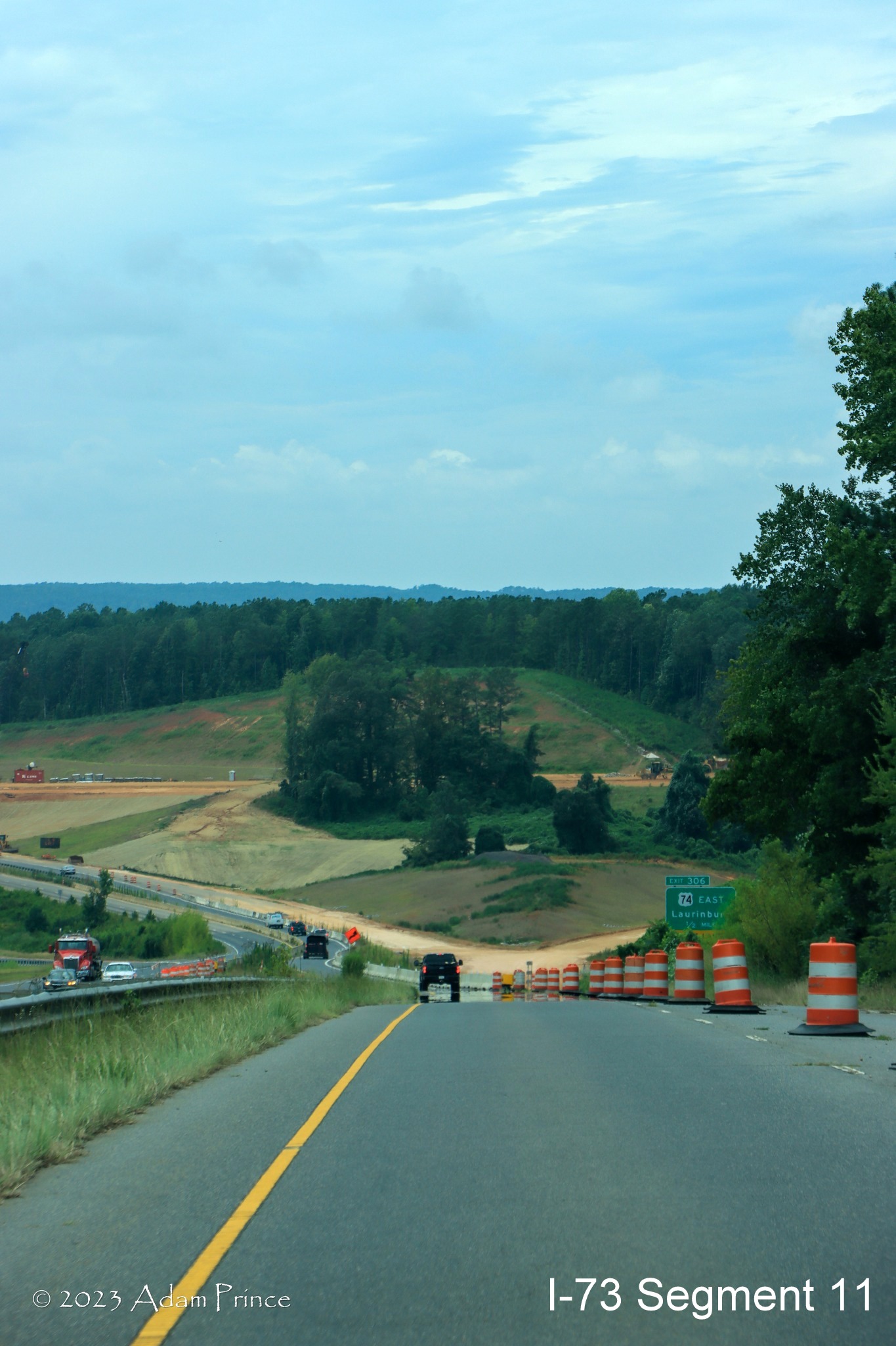 Image of I-73/I-74 Rockingham Bypass construction area from Business 74 West, Adam Prince 
        July 2023