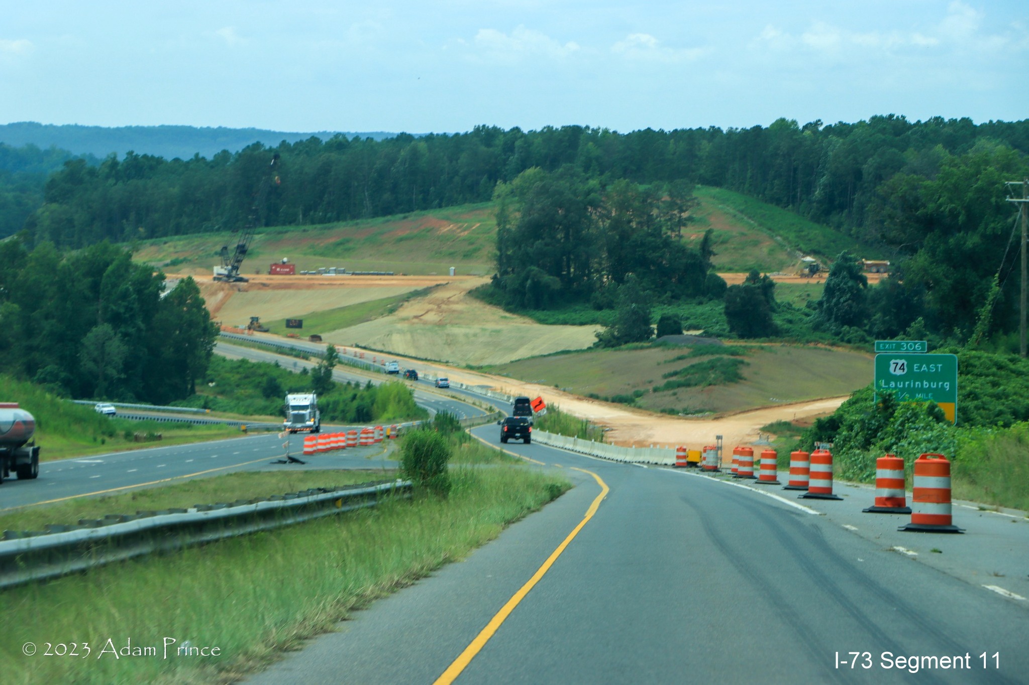 Image of future Bypass exit ramp construction on Business 74 West prior in I-73/I-74 Rockingham
        Bypass construction zone, Adam Prince July 2023